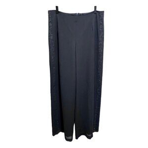 Vintage Addition Elle Black Chiffon Beaded Floral Dress Pants Size 14
